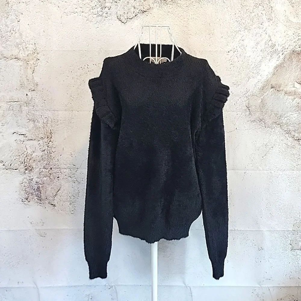 Molly Bracken teddy bear fleece black sweater Women's Size L